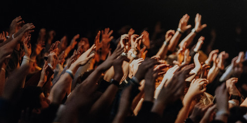 Raised hands of the people in the crowd