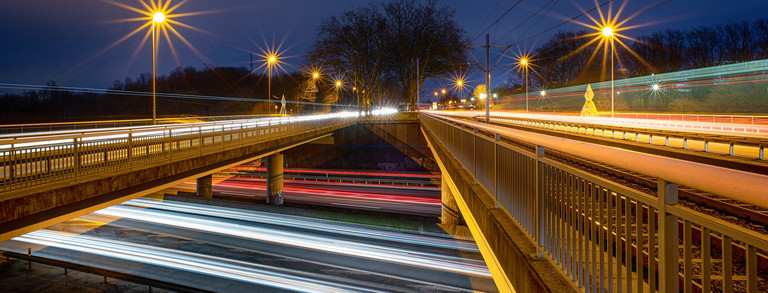 The highway and street lights in the evening