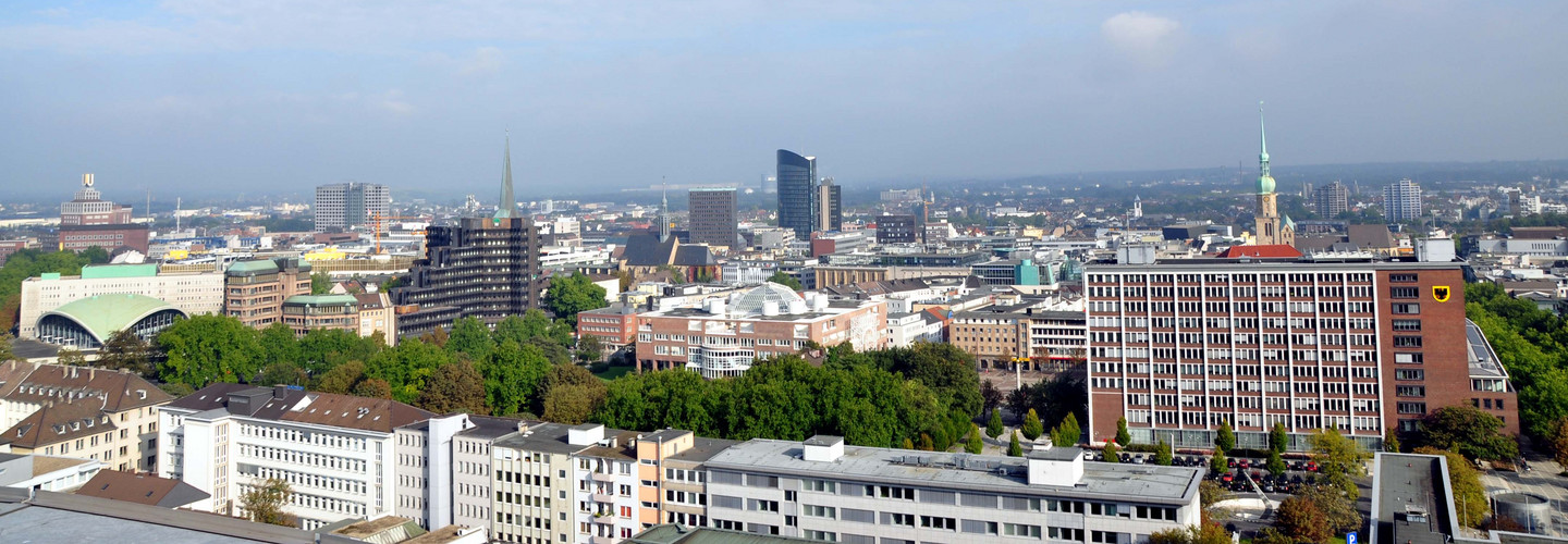 A panoramic view of the Dortmund city center from above.