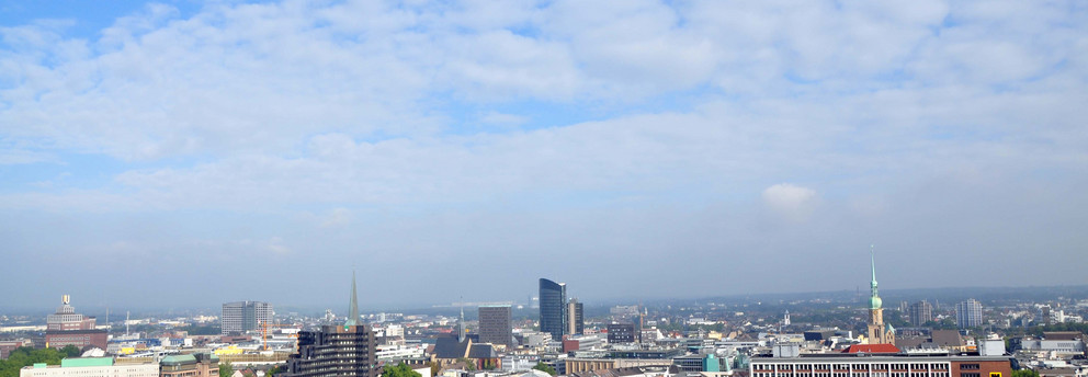 A panoramic view of the Dortmund city center from above.